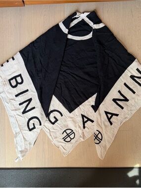 Anine Bing Cream and Black Logo Scarf